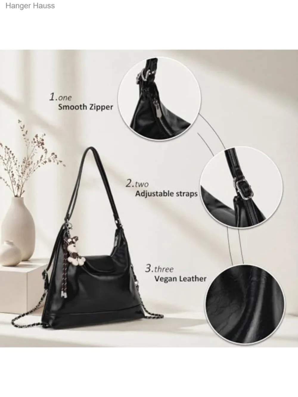 Convertible Faux Leather Hobo Shoulder Backpack Purse with Zipper Closure